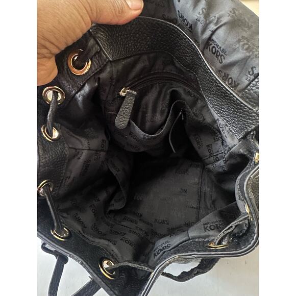 Michael Kors Backpack Riley Pebble Leather Drawstring Bag Black (35S8GRLB7L) - Picture 13 of 16